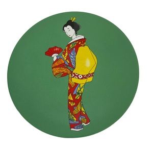 Rare Pier 1 Geisha Girl Green Yellow Salad Plate Stoneware Dishwasher Safe 8”